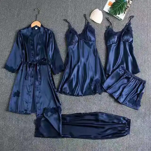 5 Piece Royal Bridal Silk Nightgown Set for Women in Pakistan