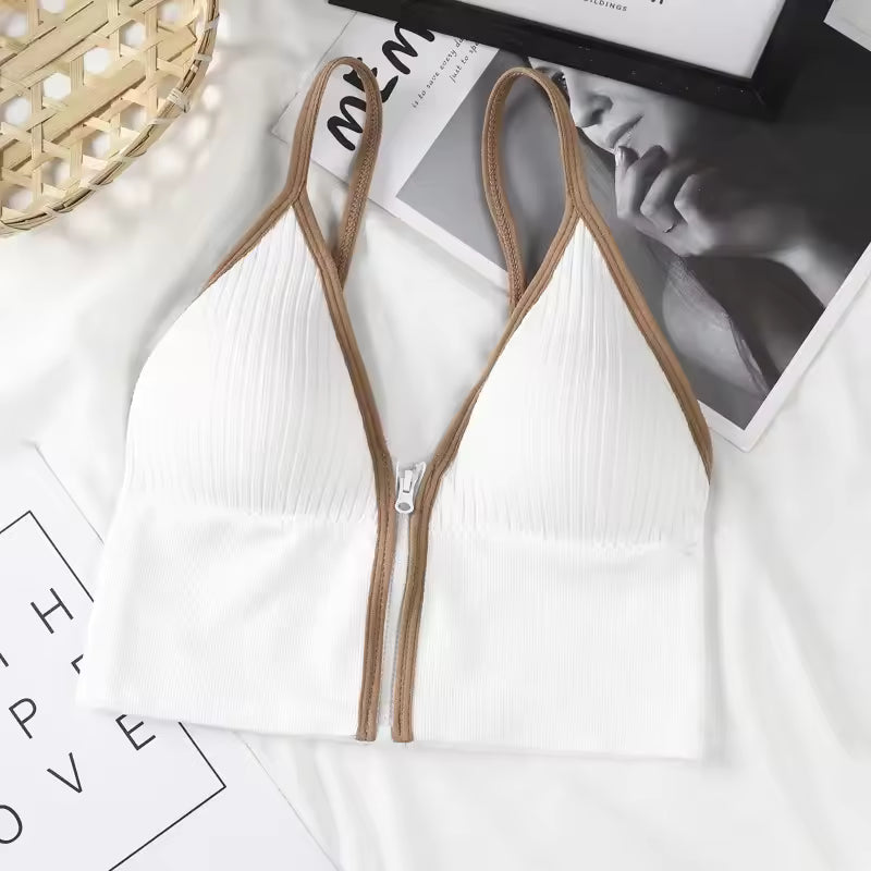 Women's Front Zipper Sports Padded Bra