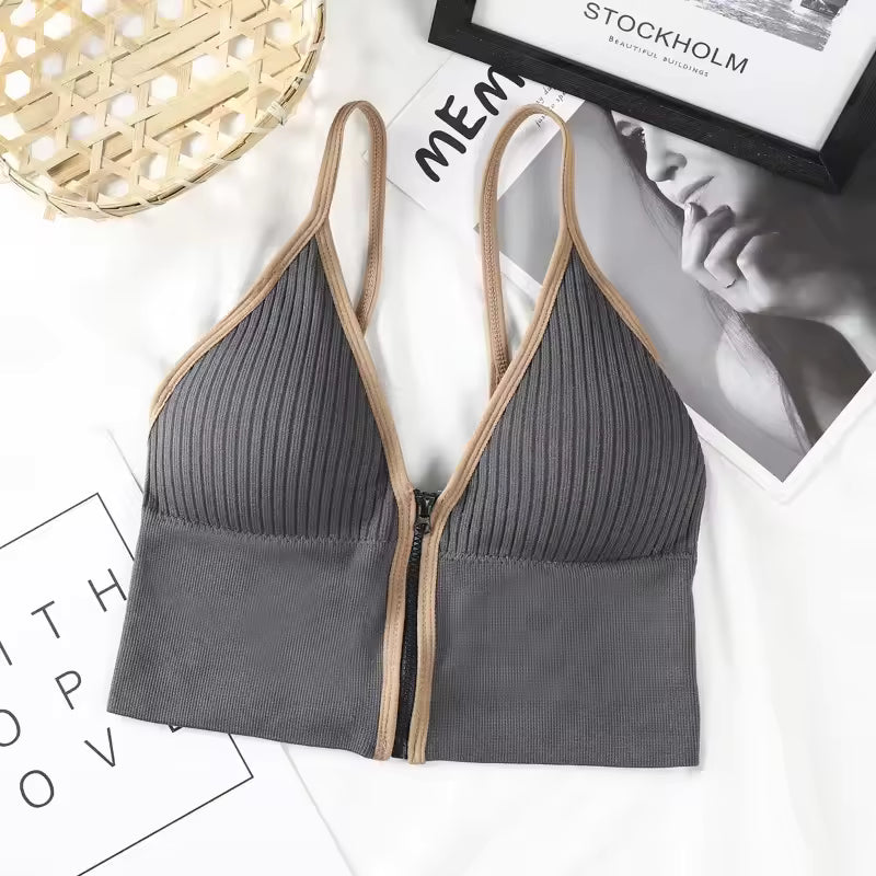 Women's Front Zipper Sports Padded Bra