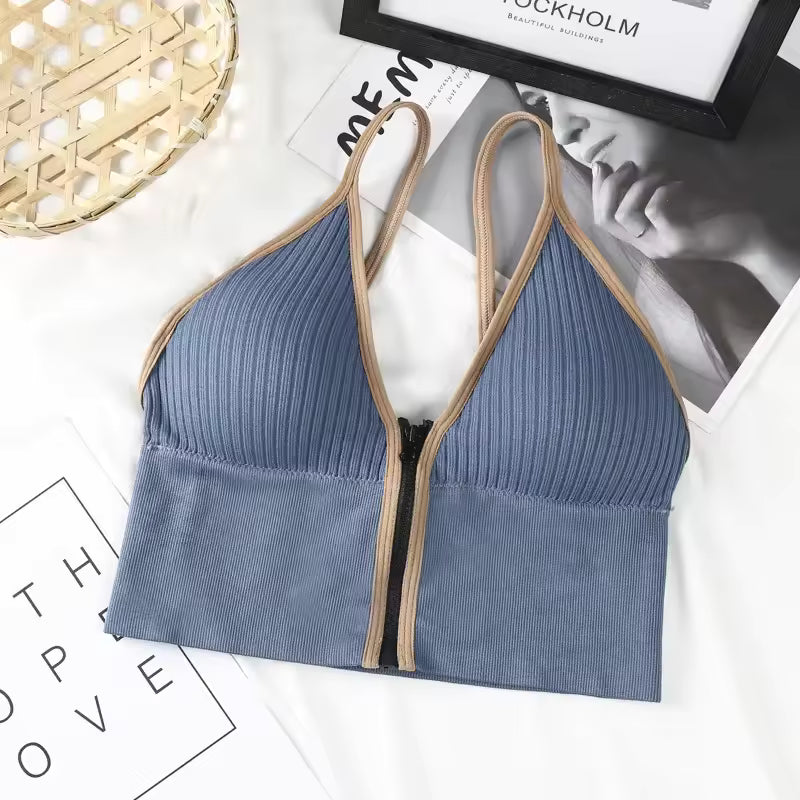 Women's Front Zipper Sports Padded Bra
