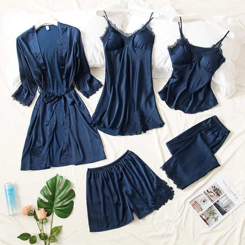 5 Piece Royal Bridal Silk Nightgown Set for Women in Pakistan